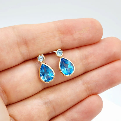14k Yellow Gold Teardrop Genuine Gemstone 4.7cts Drop Stud Earrings, Birthstone Earrings for Women