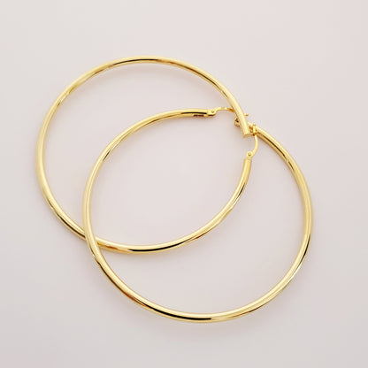 Gold Plain Hoop Earrings, Fashionable Shiny Jewelry Big Hoop Earrings for Women  10K Yellow Gold Large Circle Earrings Simple Hoops