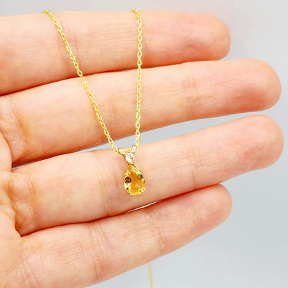 10K Yellow Gold Citrine 8x5mm with White Topaz Pendant Necklace, Gold Pendant For Her, Citrine Jewelry, Gift For Women, November Birthstone