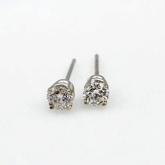 14K White Gold Diamond (0.36ct) Stud Earrings, 14K Gold Natural Diamond 3.6mm Stud Earrings for Women, Earrings for Girls, Christmas Gift