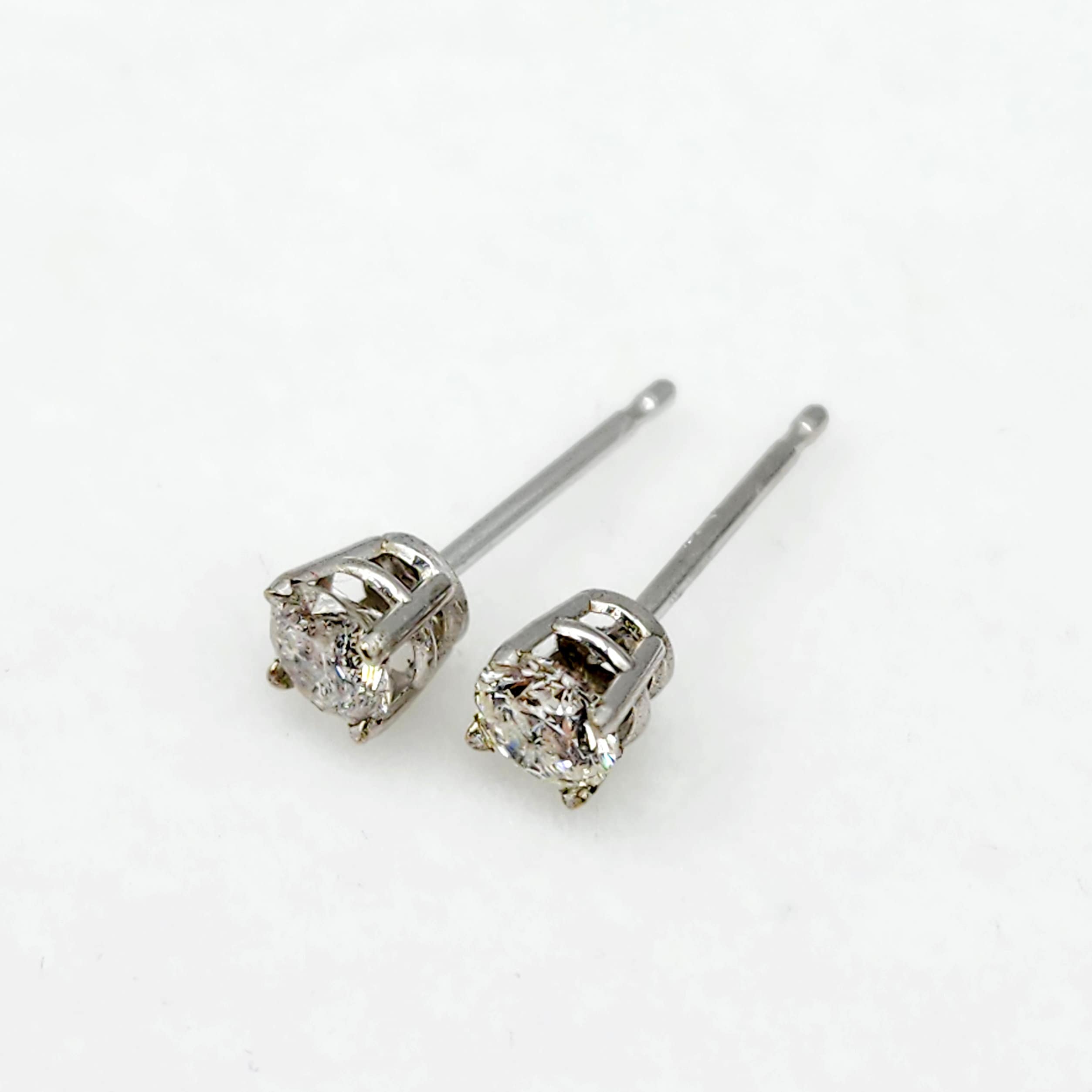 14K White Gold Diamond (0.36ct) Stud Earrings, 14K Gold Natural Diamond 3.6mm Stud Earrings for Women, Earrings for Girls, Christmas Gift