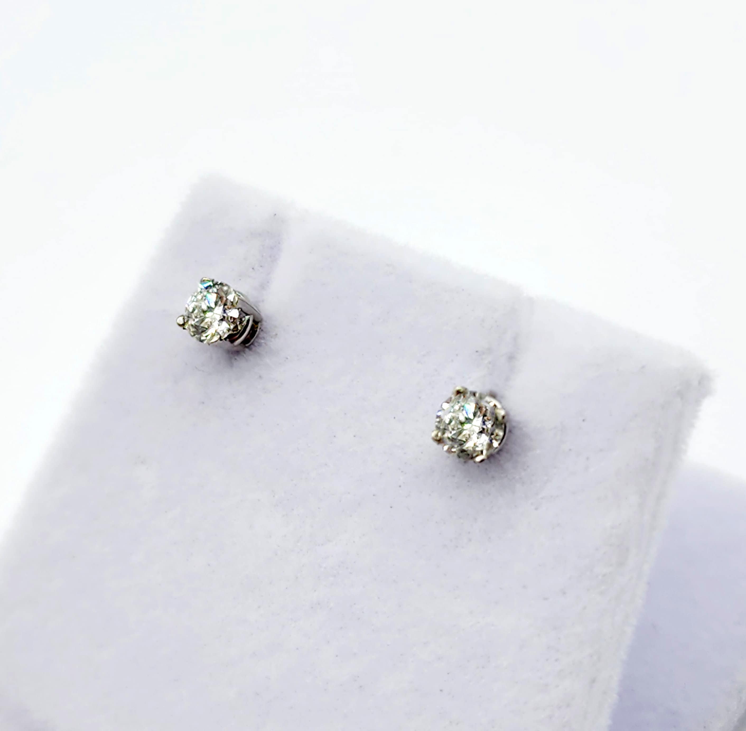 14K White Gold Diamond (0.36ct) Stud Earrings, 14K Gold Natural Diamond 3.6mm Stud Earrings for Women, Earrings for Girls, Christmas Gift