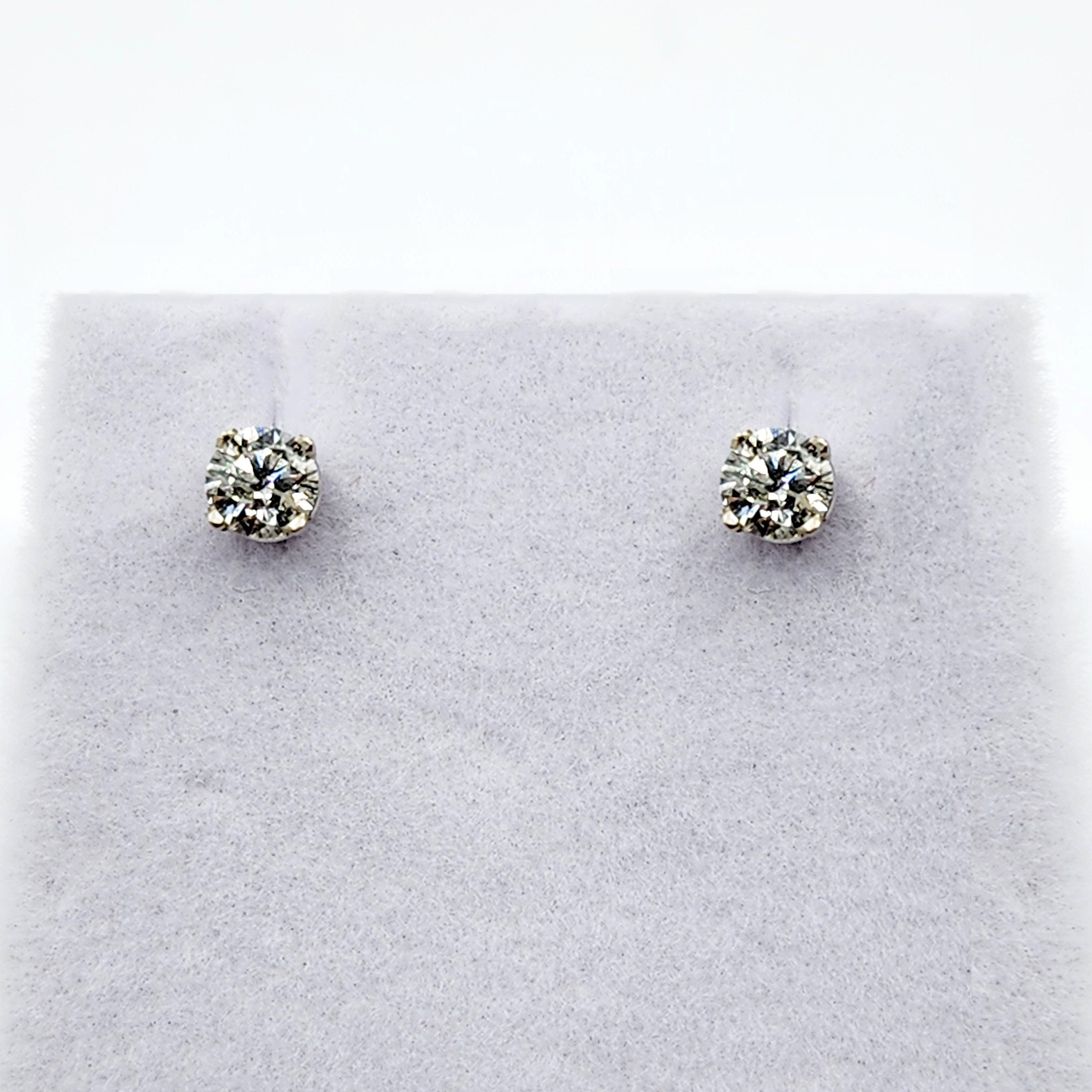 14K White Gold Diamond (0.36ct) Stud Earrings, 14K Gold Natural Diamond 3.6mm Stud Earrings for Women, Earrings for Girls, Christmas Gift