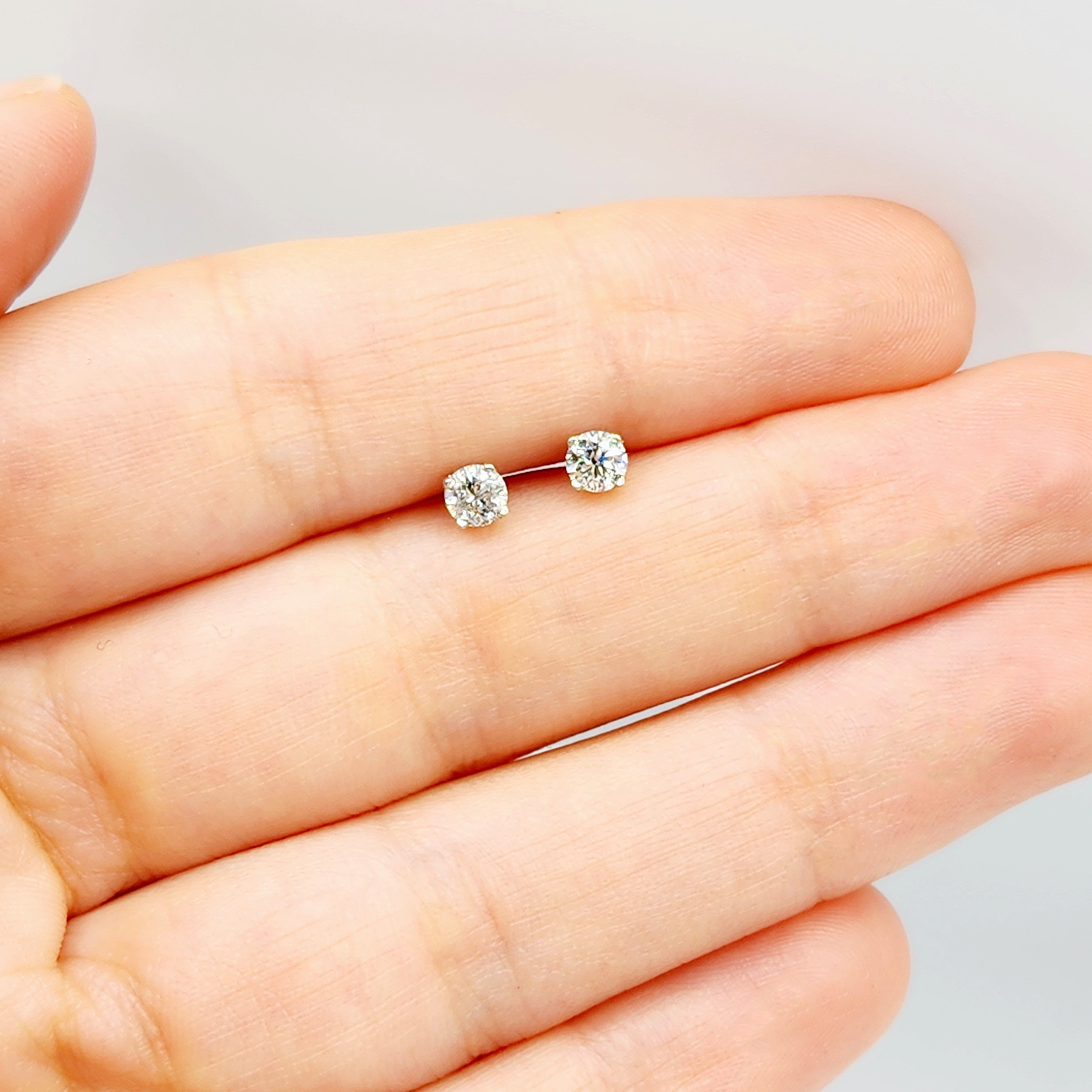 14K White Gold Diamond (0.36ct) Stud Earrings, 14K Gold Natural Diamond 3.6mm Stud Earrings for Women, Earrings for Girls, Christmas Gift
