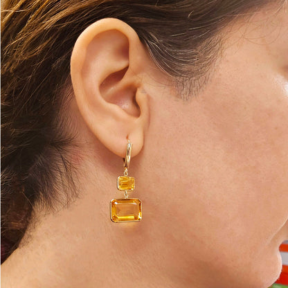 14K Yellow Gold Natural Citrine Lever Back Drop Earrings, Luxury Dangle & Drop Earrings for Women, Big Natural Genuine Gemstone Earrings