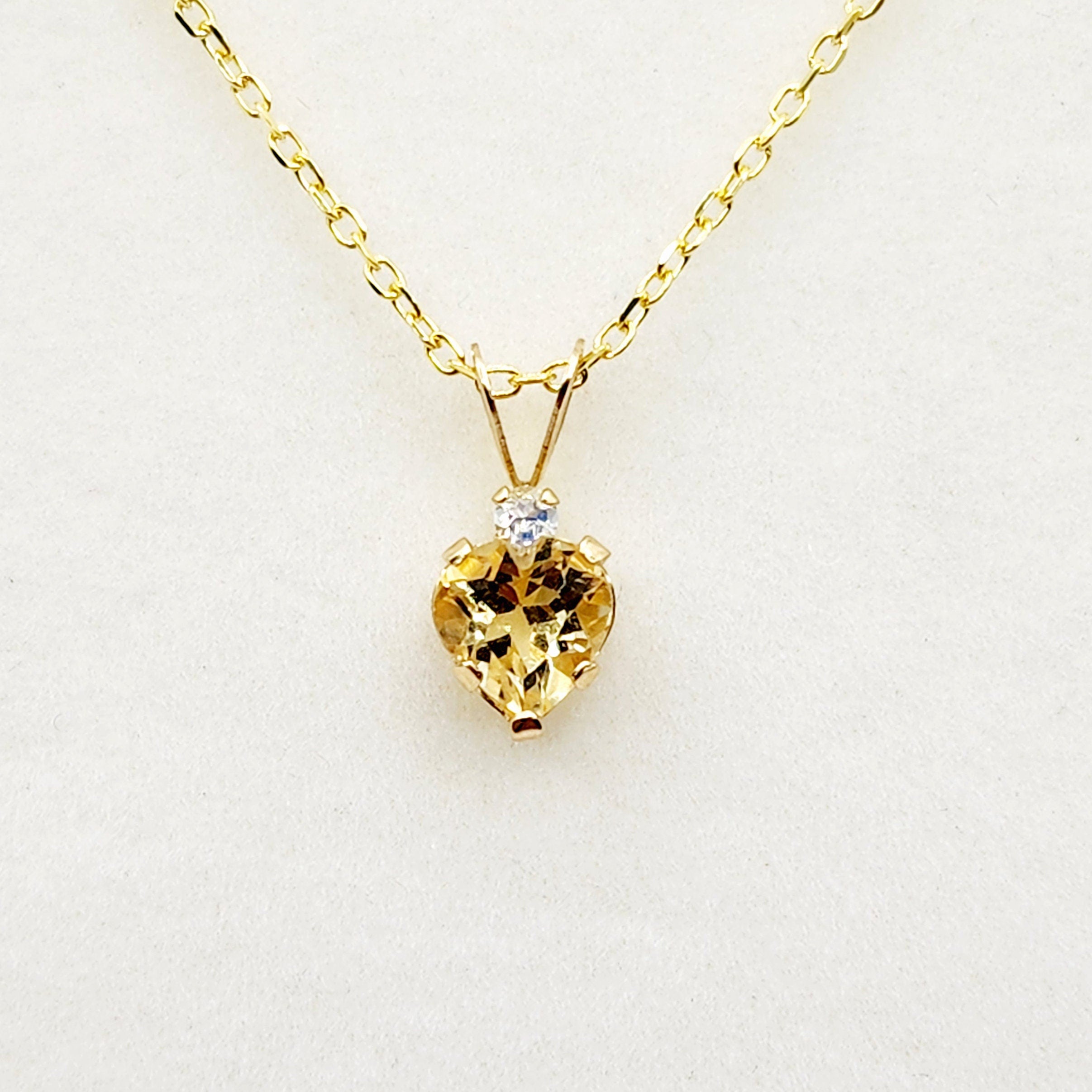 Gold Citrine Pendant Necklace, 10K Yellow Gold Genuine Heart Shaped Citrine 6mm Pendant, November Birthstone