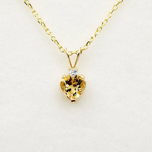 Gold Citrine Pendant Necklace, 10K Yellow Gold Genuine Heart Shaped Citrine 6mm Pendant, November Birthstone