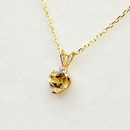 Gold Citrine Pendant Necklace, 10K Yellow Gold Genuine Heart Shaped Citrine 6mm Pendant, November Birthstone