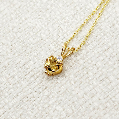 Gold Citrine Pendant Necklace, 10K Yellow Gold Genuine Heart Shaped Citrine 6mm Pendant, November Birthstone
