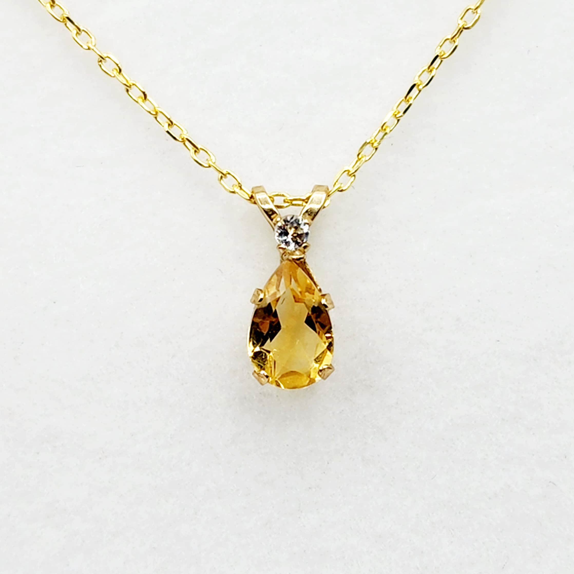 10K Yellow Gold Citrine 8x5mm with White Topaz Pendant Necklace, Gold Pendant For Her, Citrine Jewelry, Gift For Women, November Birthstone