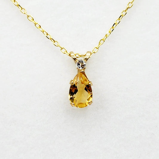 10K Yellow Gold Citrine 8x5mm with White Topaz Pendant Necklace, Gold Pendant For Her, Citrine Jewelry, Gift For Women, November Birthstone