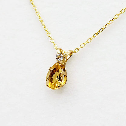 10K Yellow Gold Citrine 8x5mm with White Topaz Pendant Necklace, Gold Pendant For Her, Citrine Jewelry, Gift For Women, November Birthstone