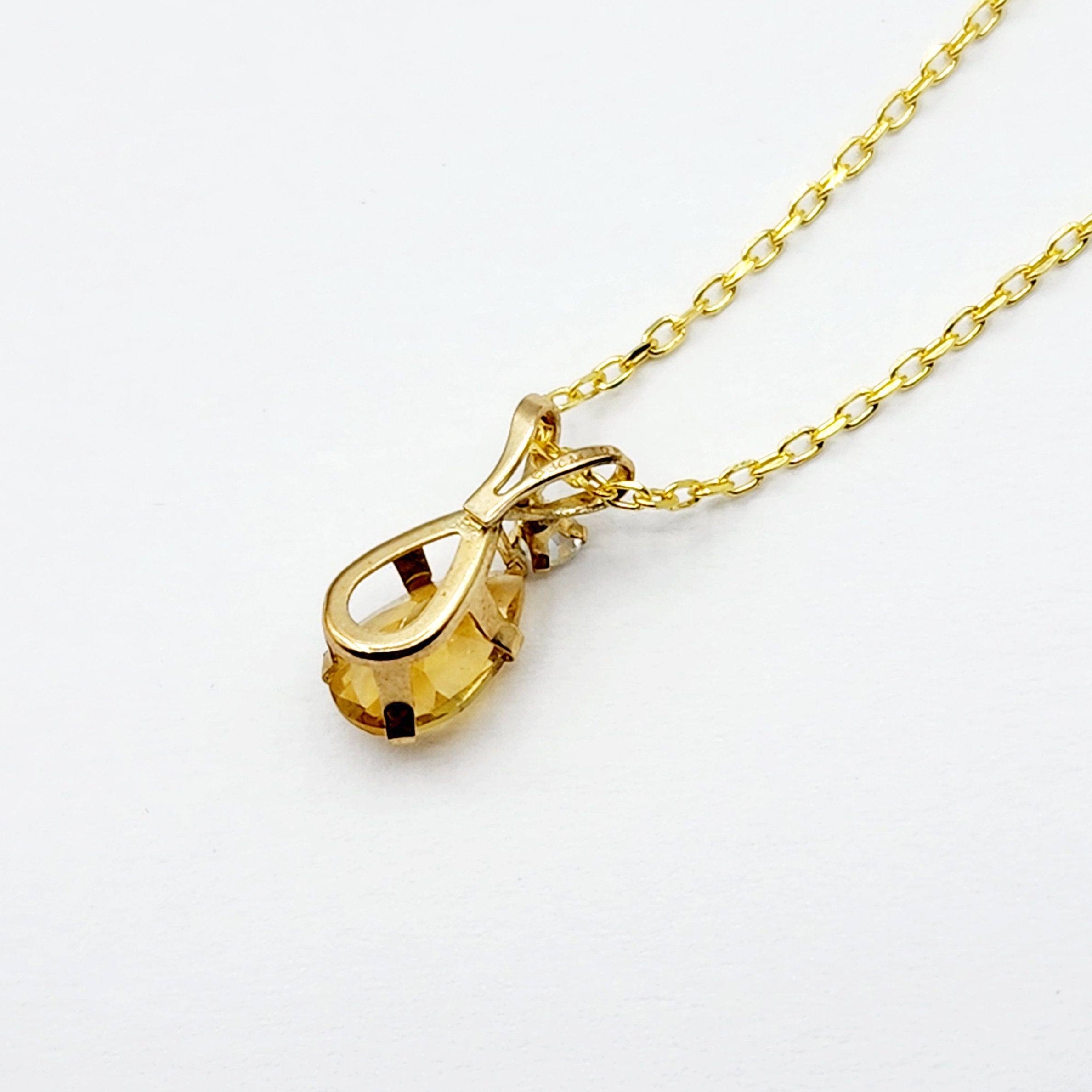 10K Yellow Gold Citrine 8x5mm with White Topaz Pendant Necklace, Gold Pendant For Her, Citrine Jewelry, Gift For Women, November Birthstone