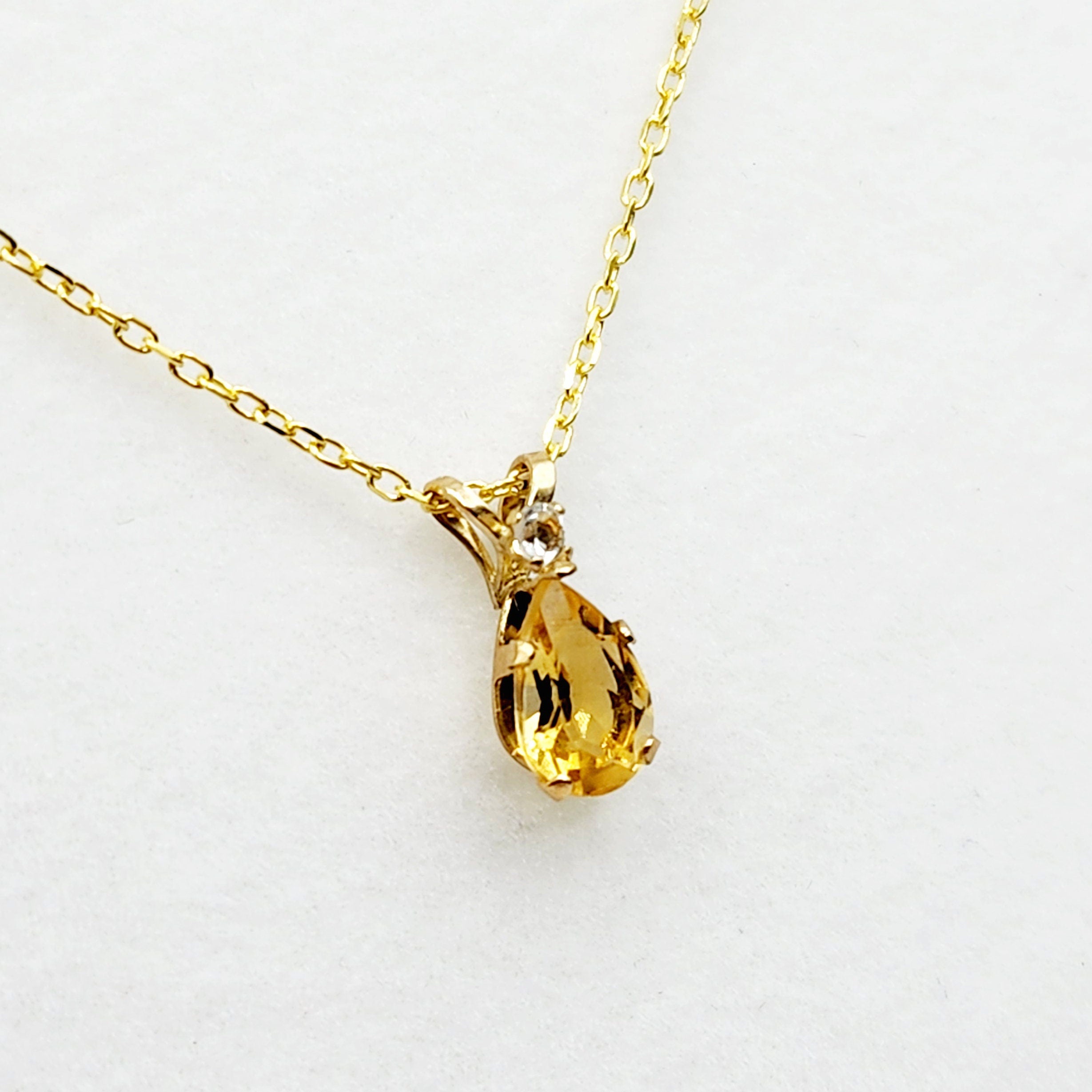 10K Yellow Gold Citrine 8x5mm with White Topaz Pendant Necklace, Gold Pendant For Her, Citrine Jewelry, Gift For Women, November Birthstone
