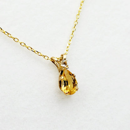 10K Yellow Gold Citrine 8x5mm with White Topaz Pendant Necklace, Gold Pendant For Her, Citrine Jewelry, Gift For Women, November Birthstone