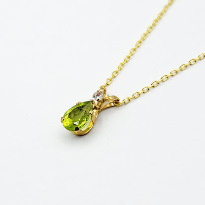 10K Yellow Gold Peridot 8x5mm with White Topaz Pendant Necklace, Gold Pendant For Her, Peridot Jewelry, August Birthstone