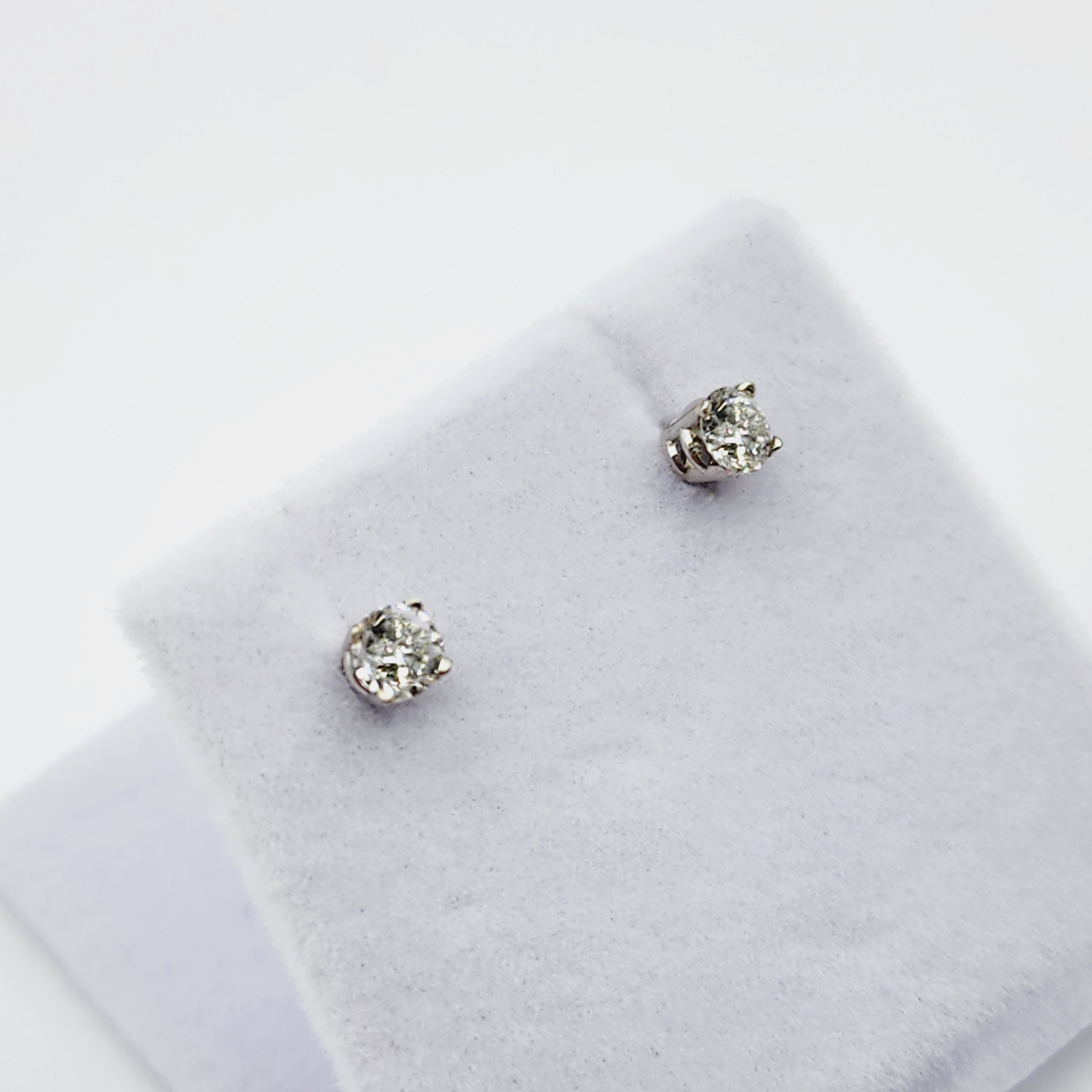 14K White Gold Diamond (0.36ct) Stud Earrings, 14K Gold Natural Diamond 3.6mm Stud Earrings for Women, Earrings for Girls, Christmas Gift