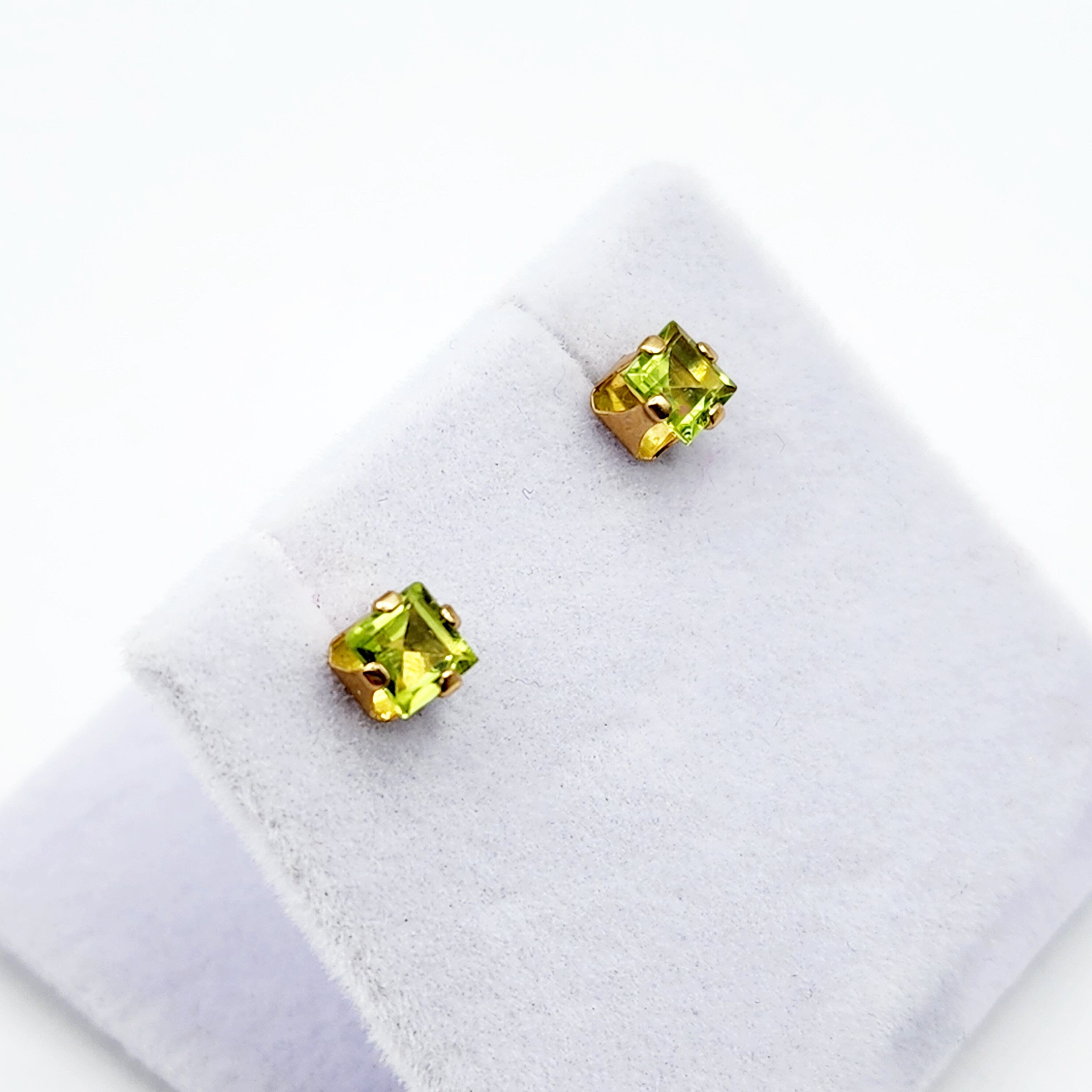 Gold Peridot Stud Earrings, 10K Yellow Gold Square Peridot 4mm Stud Earrings, August birthstone, Earrings For Her, Peridot jewelry Gift