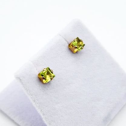Gold Peridot Stud Earrings, 10K Yellow Gold Square Peridot 4mm Stud Earrings, August birthstone, Earrings For Her, Peridot jewelry Gift