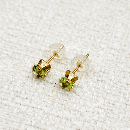 Gold Peridot Stud Earrings, 10K Yellow Gold Square Peridot 4mm Stud Earrings, August birthstone, Earrings For Her, Peridot jewelry Gift