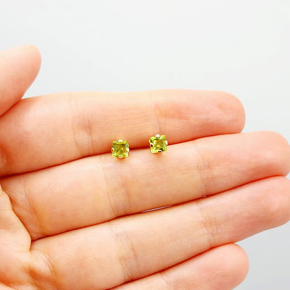 Gold Peridot Stud Earrings, 10K Yellow Gold Square Peridot 4mm Stud Earrings, August birthstone, Earrings For Her, Peridot jewelry Gift