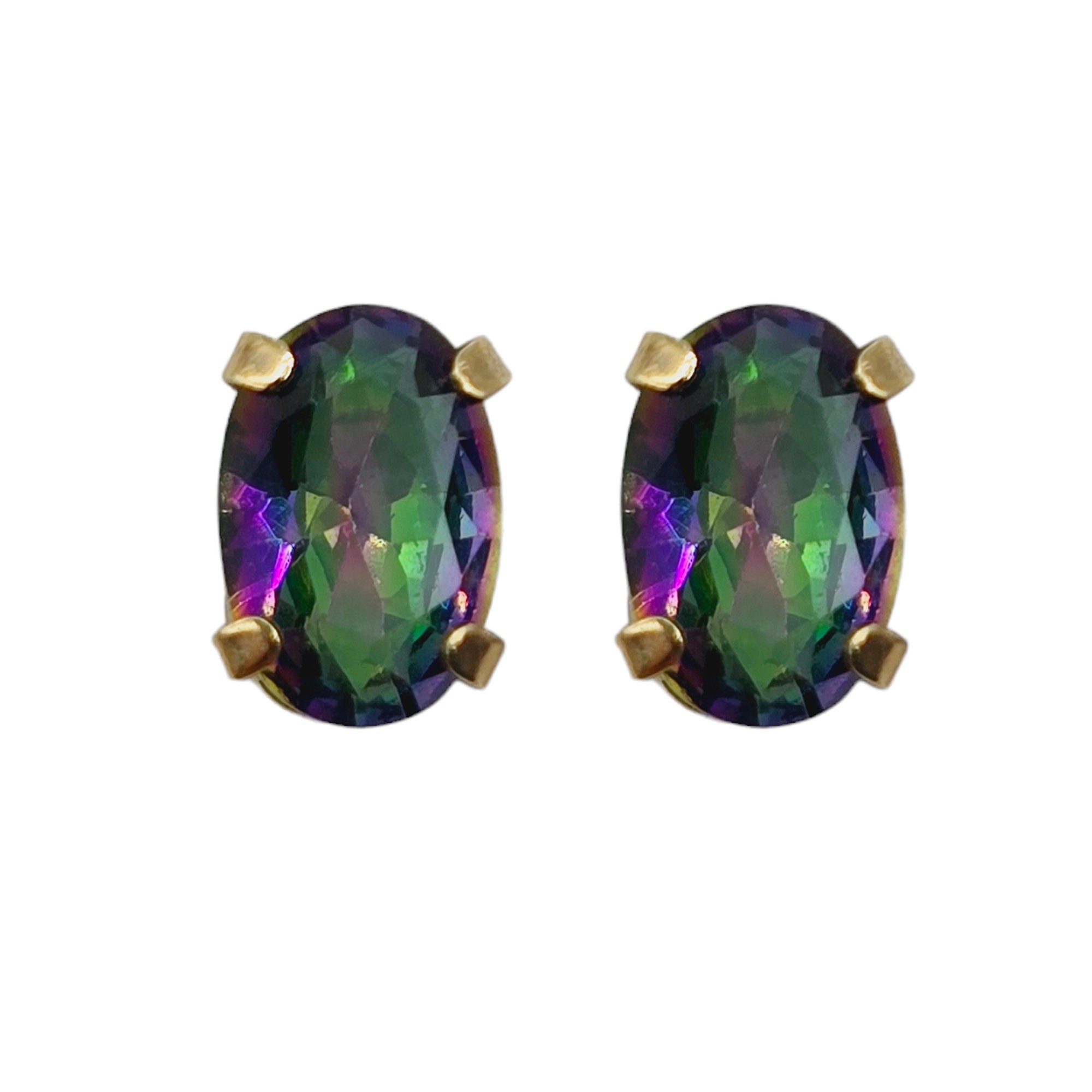 Gold Genuine Gemstone Stud Earrings, Solid 10K Yellow Gold Oval Natural Birthstone 6x4mm Stud Earrings, Birthstone Gift for Women