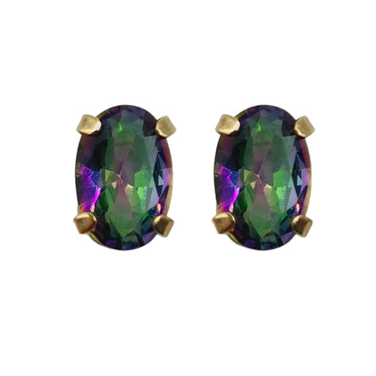 Gold Genuine Gemstone Stud Earrings, Solid 10K Yellow Gold Oval Natural Birthstone 6x4mm Stud Earrings, Birthstone Gift for Women