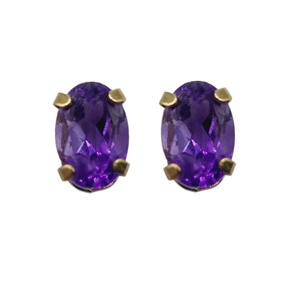 Gold Genuine Gemstone Stud Earrings, Solid 10K Yellow Gold Oval Natural Birthstone 6x4mm Stud Earrings, Birthstone Gift for Women