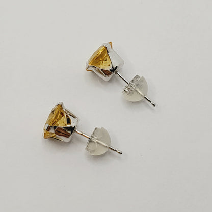 Gold Citrine Stud Earrings, 14K White Gold Genuine Citrine 7x7mm Stud Earrings, November Birthstone, Gift For Her