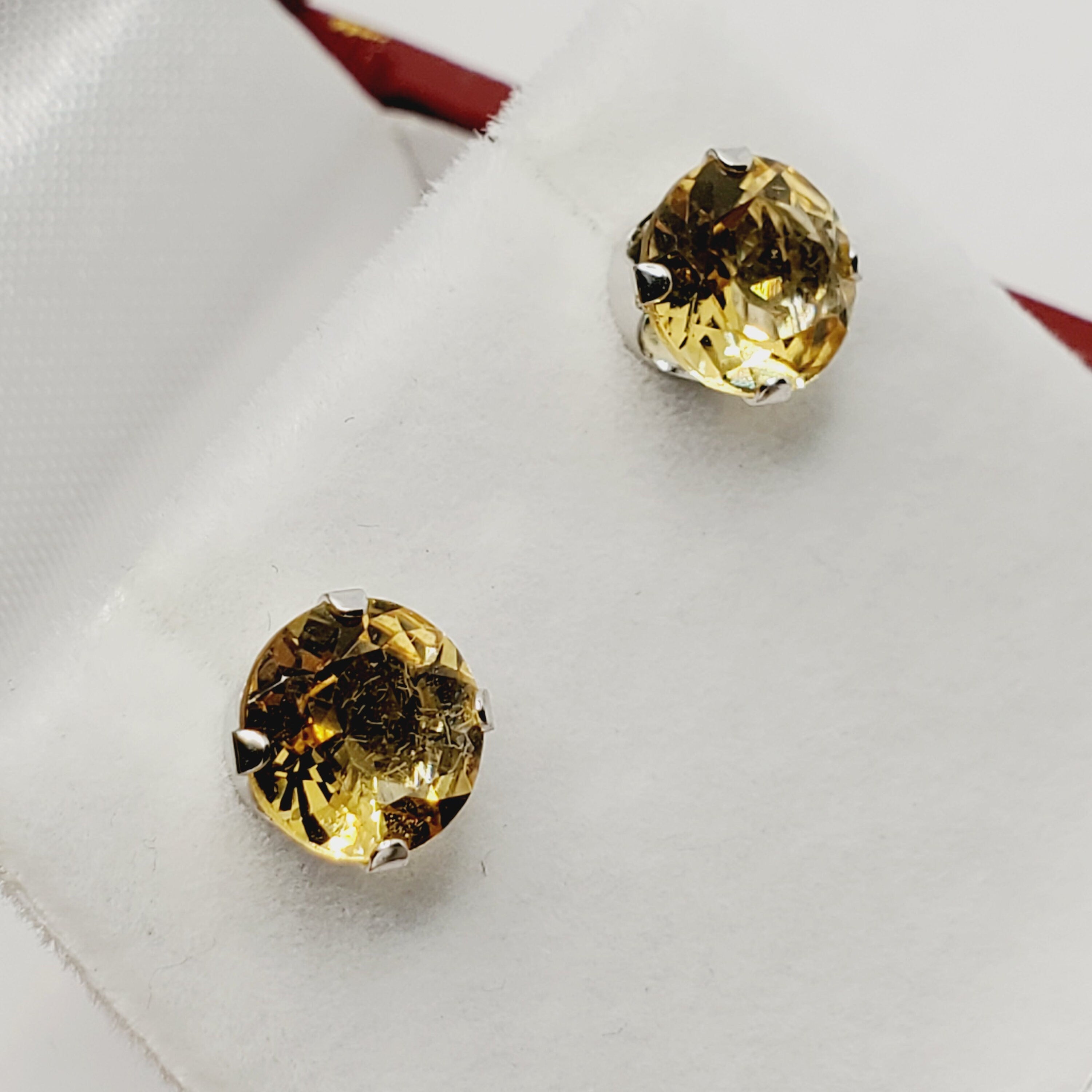 Gold Citrine Stud Earrings, 14K White Gold Genuine Citrine 7x7mm Stud Earrings, November Birthstone, Gift For Her