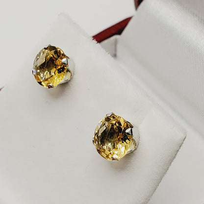 Gold Citrine Stud Earrings, 14K White Gold Genuine Citrine 7x7mm Stud Earrings, November Birthstone, Gift For Her