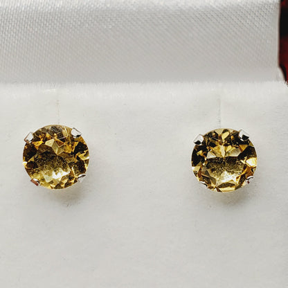 Gold Citrine Stud Earrings, 14K White Gold Genuine Citrine 7x7mm Stud Earrings, November Birthstone, Gift For Her