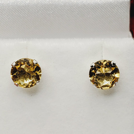 Gold Citrine Stud Earrings, 14K White Gold Genuine Citrine 7x7mm Stud Earrings, November Birthstone, Gift For Her