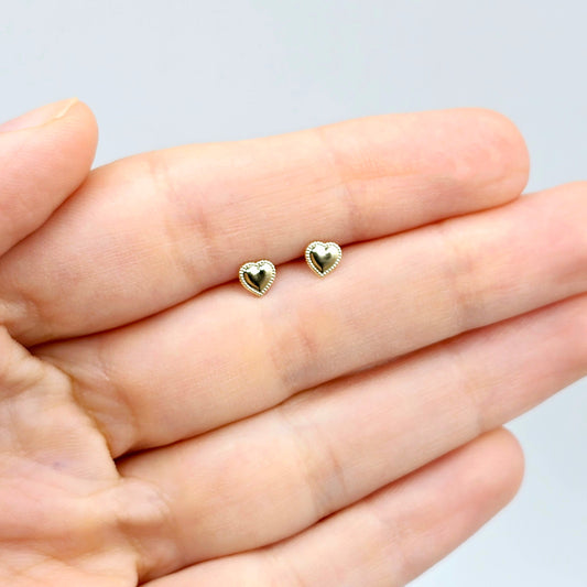 14K Yellow Gold Heart Earrings, Solid Gold Heart Stud Earrings For Her, Heart Shaped Gold Stud Earrings