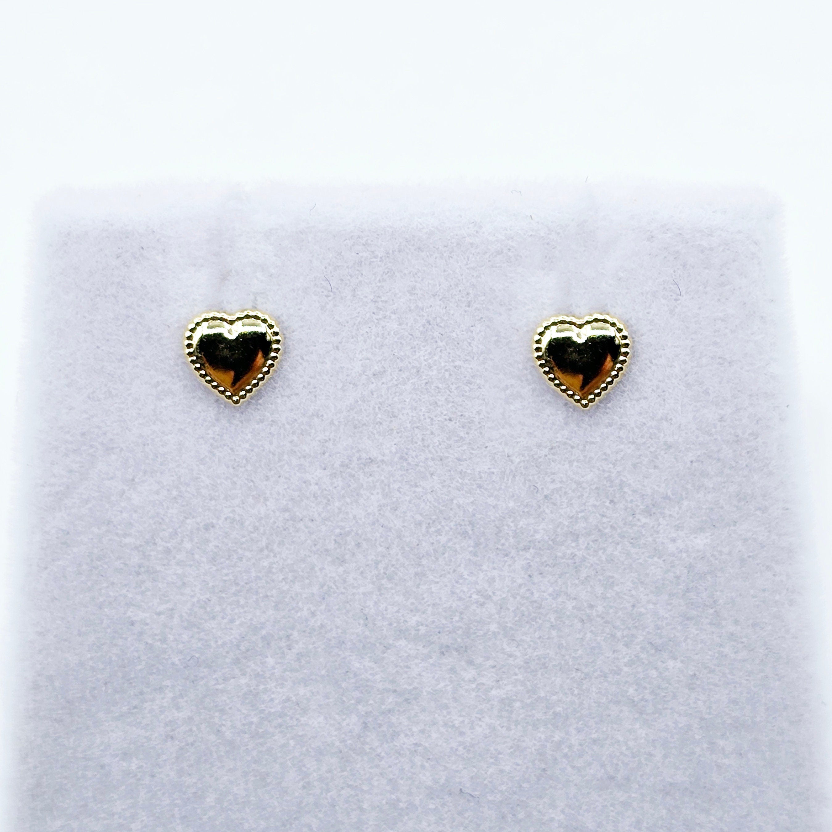 14K Yellow Gold Heart Earrings, Solid Gold Heart Stud Earrings For Her, Heart Shaped Gold Stud Earrings