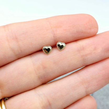 14K Yellow Gold Heart Earrings, Solid Gold Heart Stud Earrings For Her, Heart Shaped Gold Stud Earrings