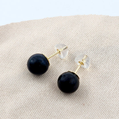 14K Gold Black Pearl Stud Earrings , 14K Yellow Gold Genuine Freshwater Pearl 7.5mm stud Earrings, June Birthstone, Birthday Gift For Mom
