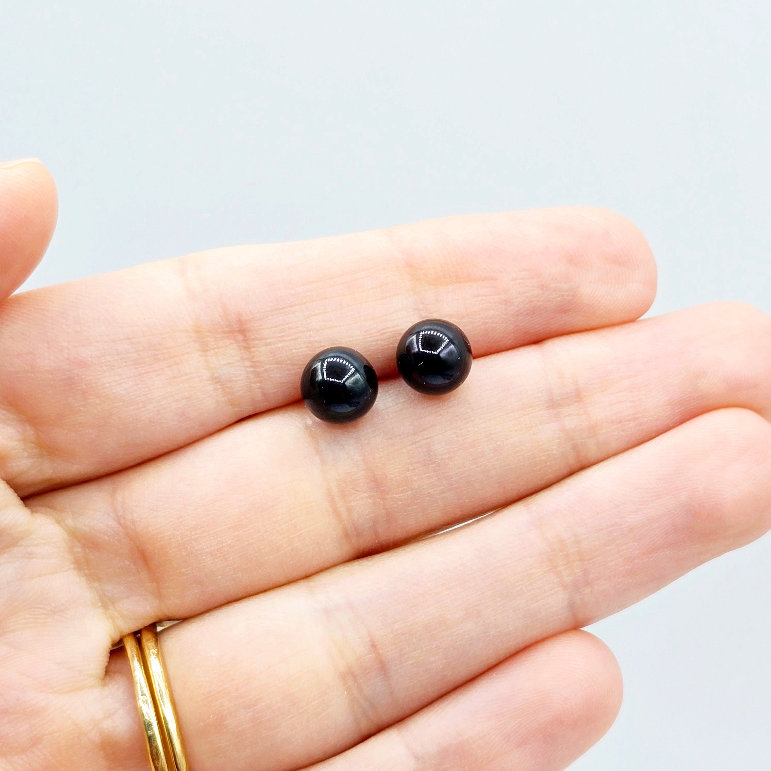14K Gold Black Pearl Stud Earrings , 14K Yellow Gold Genuine Freshwater Pearl 7.5mm stud Earrings, June Birthstone, Birthday Gift For Mom