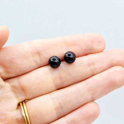 14K Gold Black Pearl Stud Earrings , 14K Yellow Gold Genuine Freshwater Pearl 7.5mm stud Earrings, June Birthstone, Birthday Gift For Mom