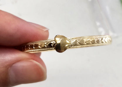 Gold Bangle for Baby, 10K Solid Gold Adjustable Baby Bangle with Hearts, Flowers or Cross, Baby Jewelry, Gift for Baby, Toddler Bracelet