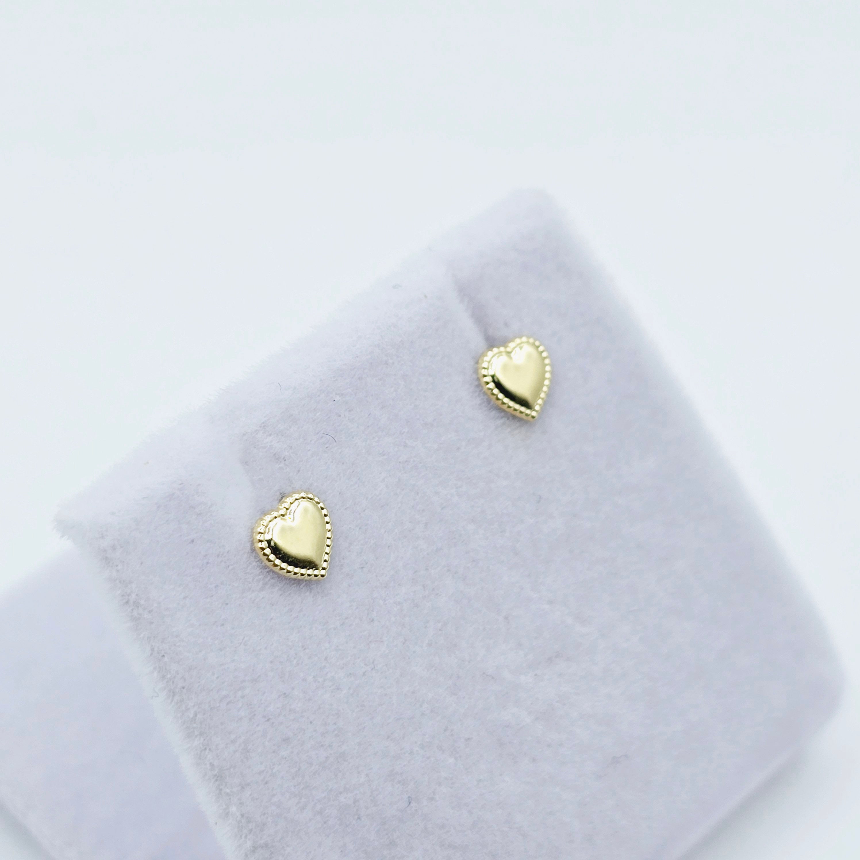 14K Yellow Gold Heart Earrings, Solid Gold Heart Stud Earrings For Her, Heart Shaped Gold Stud Earrings