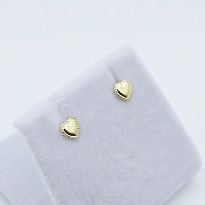 14K Yellow Gold Heart Earrings, Solid Gold Heart Stud Earrings For Her, Heart Shaped Gold Stud Earrings
