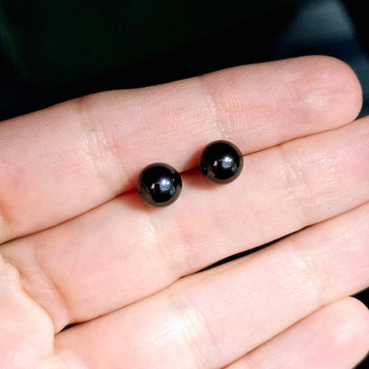 14K Gold Black Pearl Stud Earrings , 14K Yellow Gold Genuine Freshwater Pearl 7.5mm stud Earrings, June Birthstone, Birthday Gift For Mom
