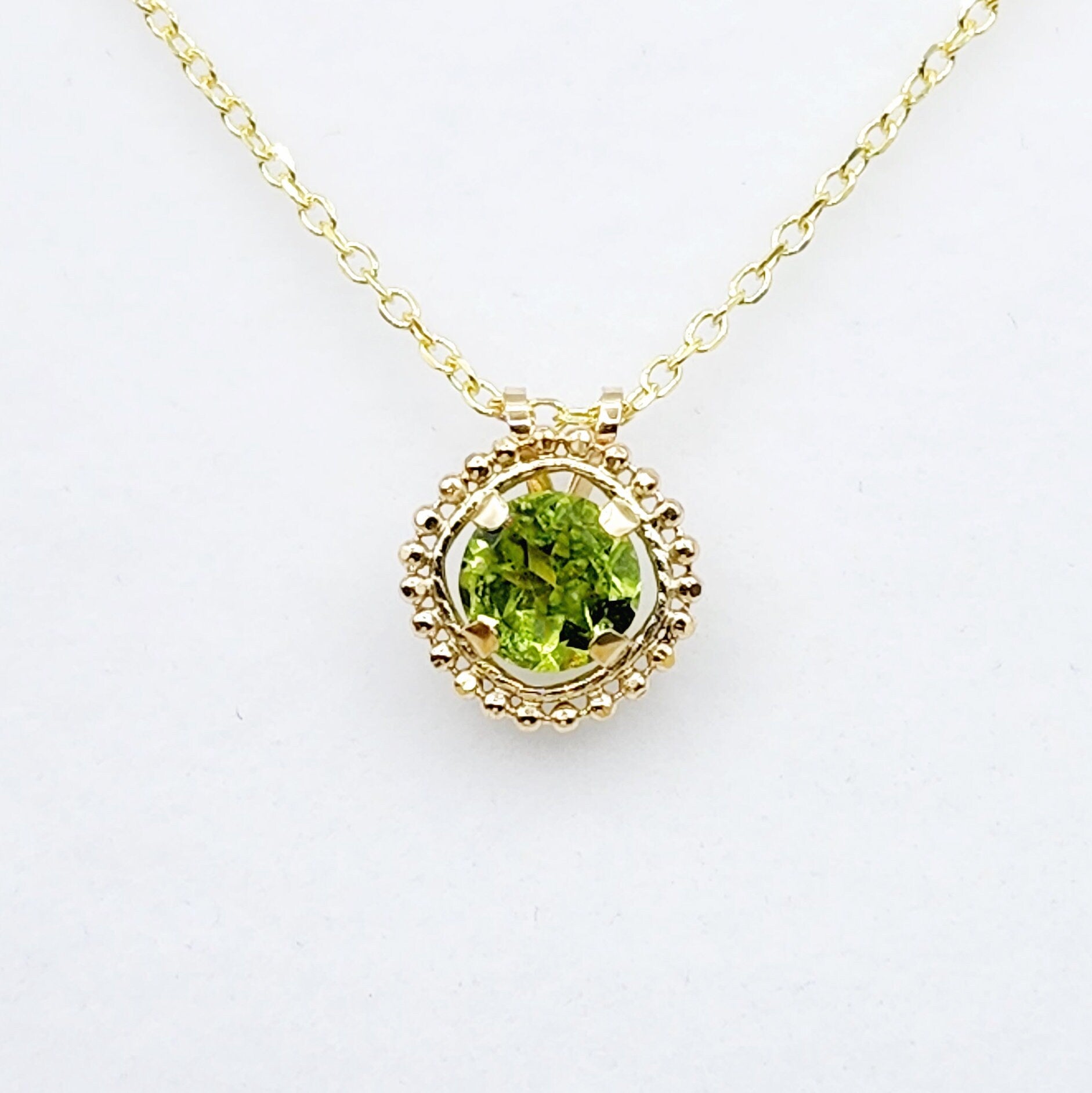 10K Yellow Gold Garnet Pendant, Milgrain Gemstone Necklace