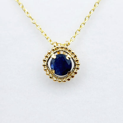 10K Yellow Gold Garnet Pendant, Milgrain Gemstone Necklace