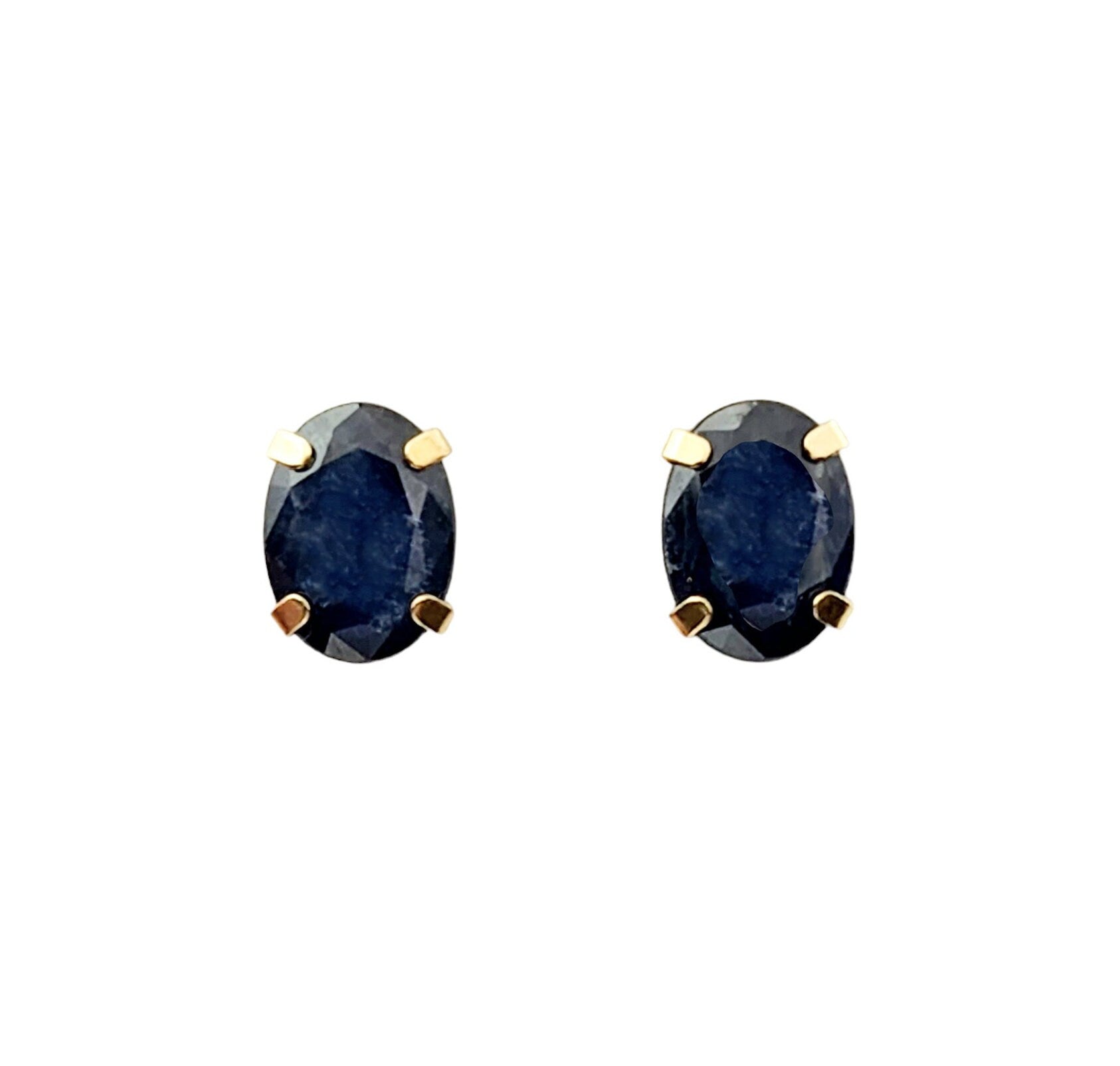 Gold Blue Sapphire Earrings, 14K Gold Natural Blue Sapphire 7x5mm Stud Earrings, September Birthstone, Sapphire Jewelry, Gift for Mom