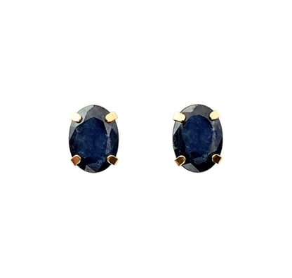 Gold Blue Sapphire Earrings, 14K Gold Natural Blue Sapphire 7x5mm Stud Earrings, September Birthstone, Sapphire Jewelry, Gift for Mom