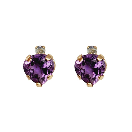 Gold Amethyst Stud Earrings, 10K Yellow Gold Genuine Amethyst 6x6mm and Aquamarine Stud Earrings, February Birthstone