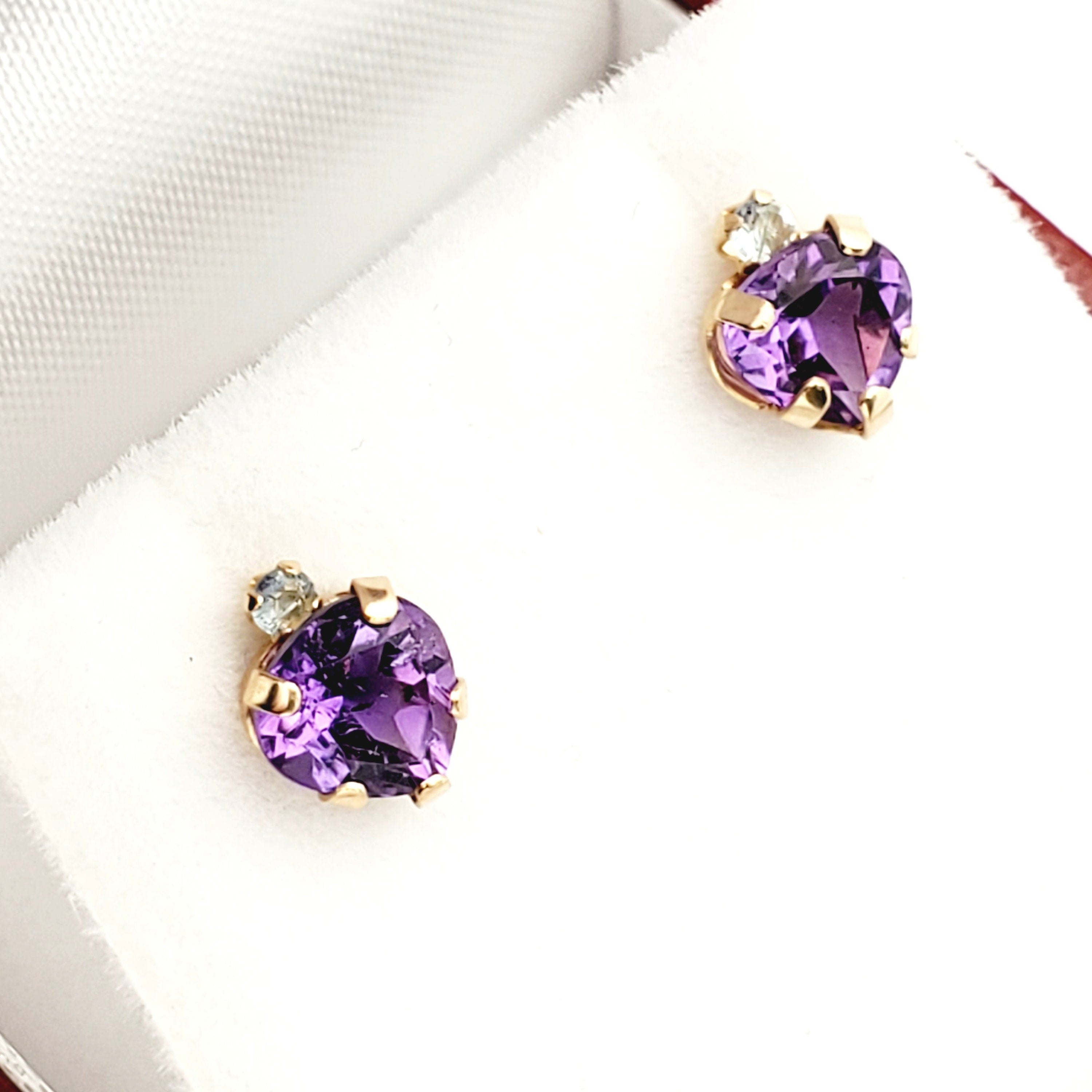 Gold Amethyst Stud Earrings, 10K Yellow Gold Genuine Amethyst 6x6mm and Aquamarine Stud Earrings, February Birthstone