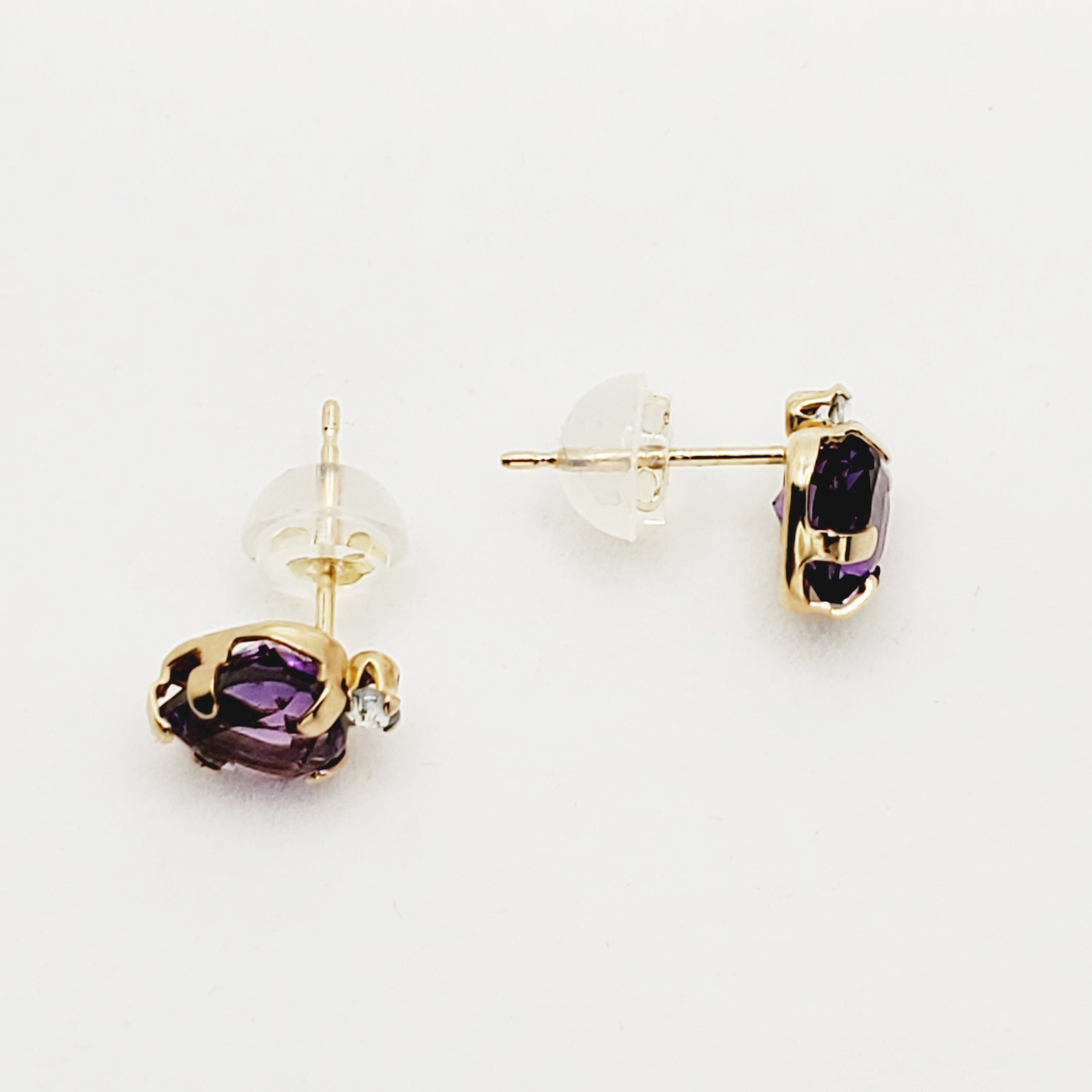 Gold Amethyst Stud Earrings, 10K Yellow Gold Genuine Amethyst 6x6mm and Aquamarine Stud Earrings, February Birthstone